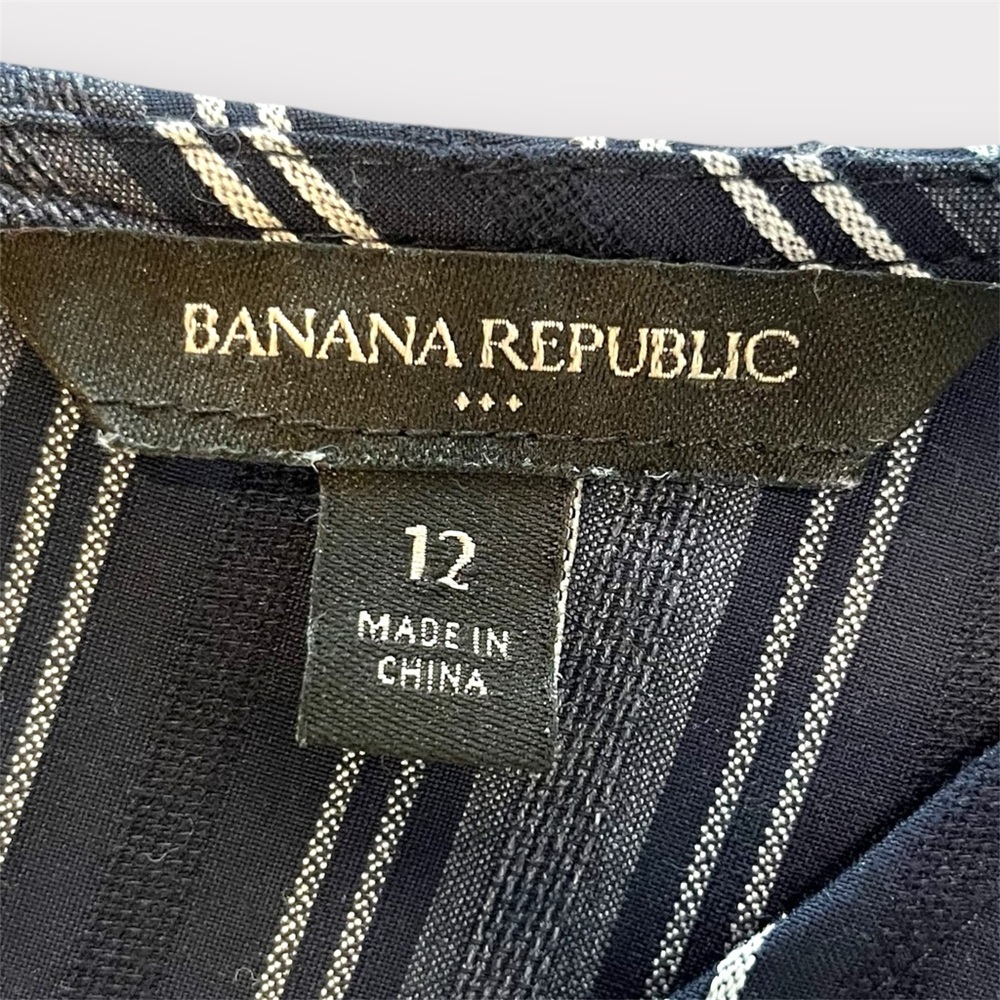 Banana Republic Navy Stripe Ruffled Bell Sleeve Shift Dress - Picture 4 of 11
